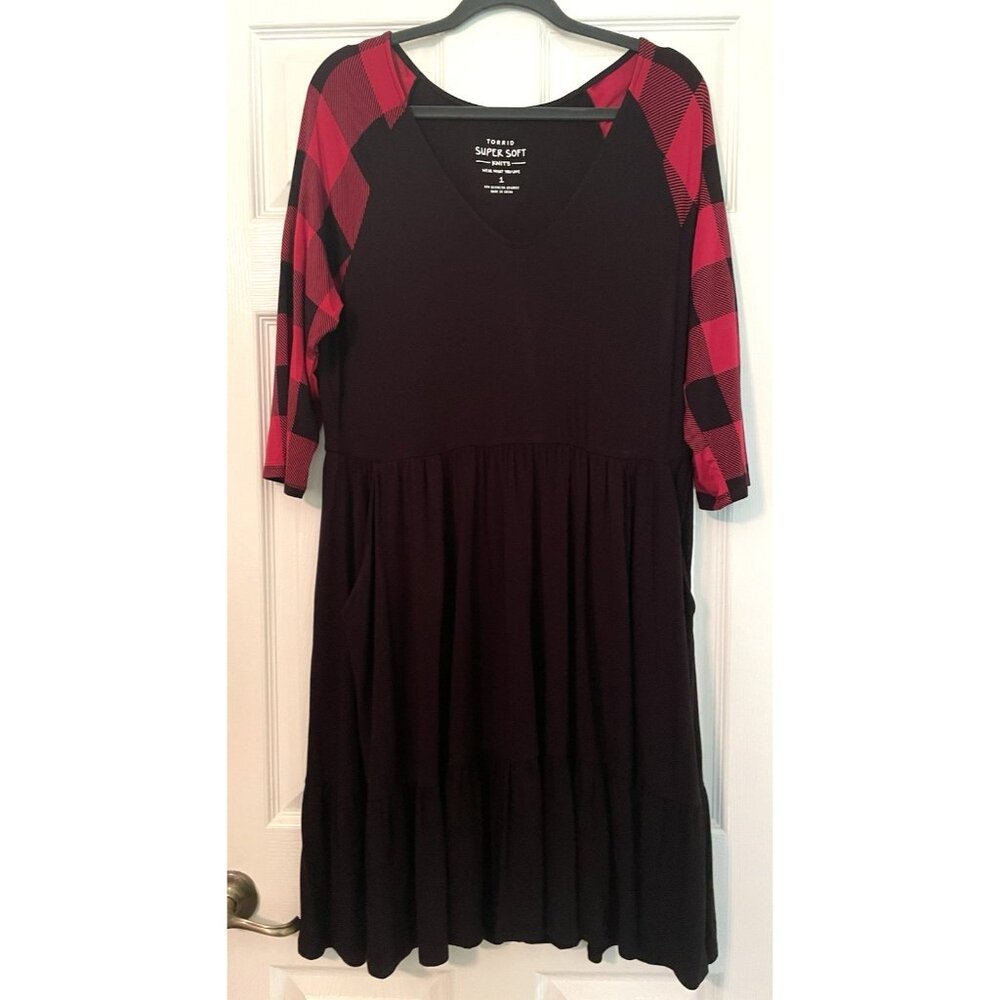 Torrid Dress 1 Black Red Buffalo Check Holiday, Christmas, Plaid, Plus, Midi